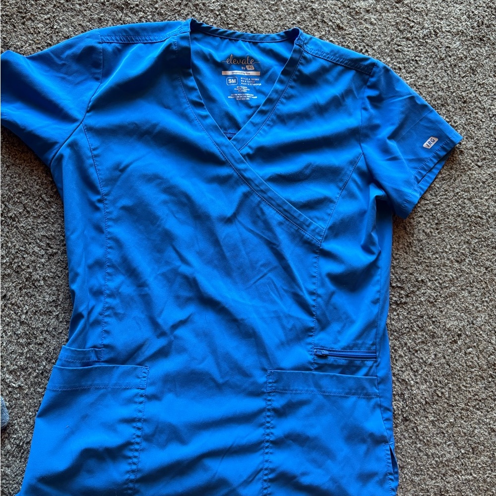 Elevate Mock Wrap Scrub Top Small Royal Blue